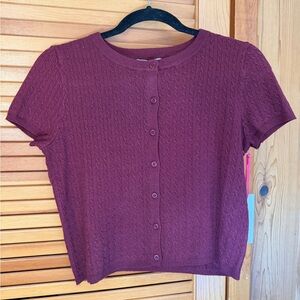 Women's Short Sleeve Knit Cardigan - Purple